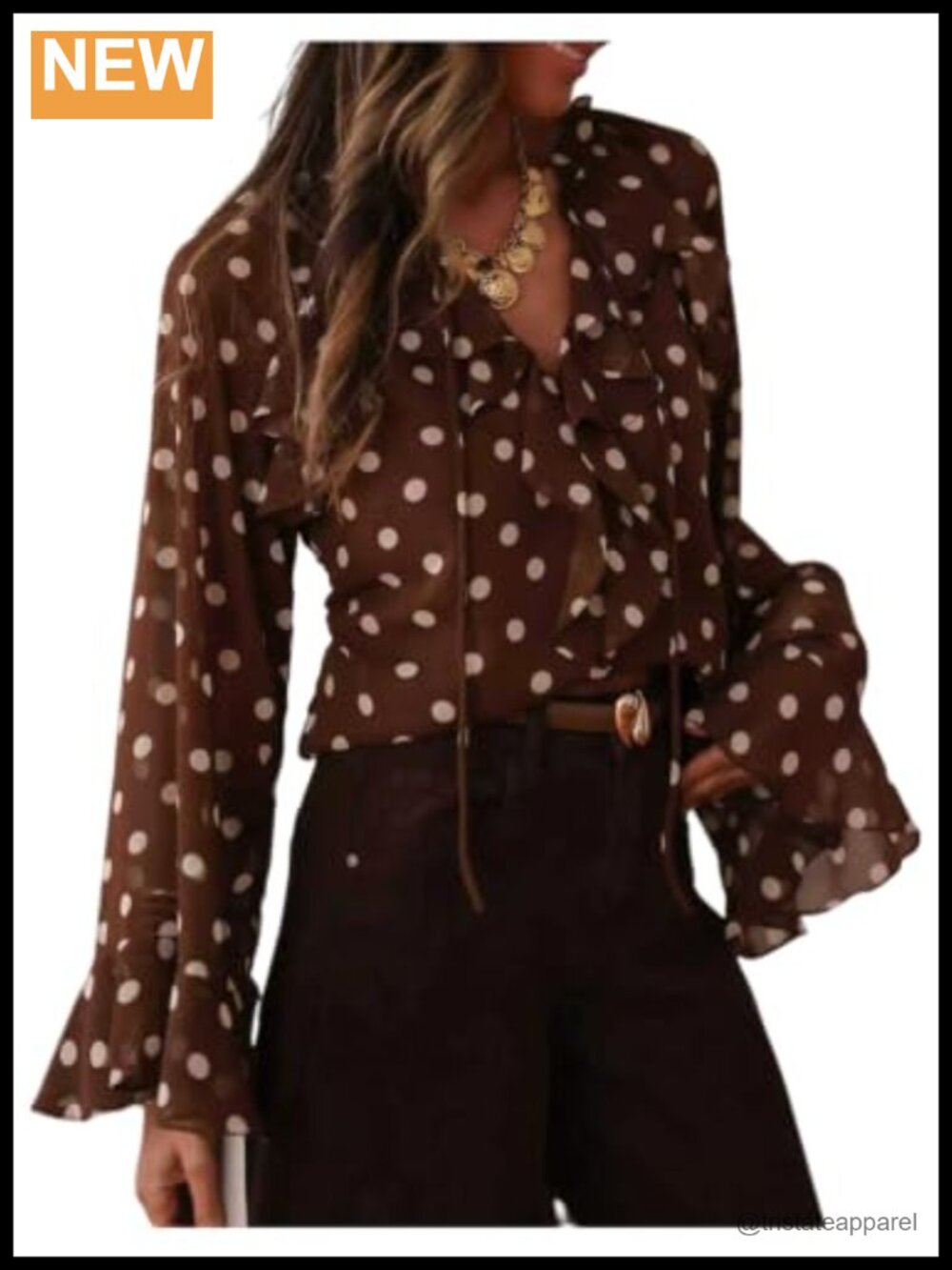 Women's Polka Dot Chiffon Ruffle V-Neck Flare Sleeve Blouse Summer Going Out Top